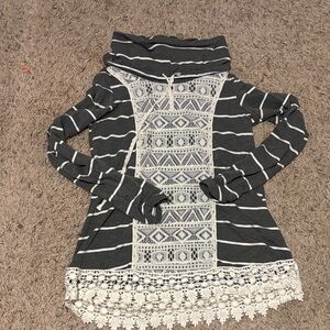 Vanity Charcoal and White Striped Top